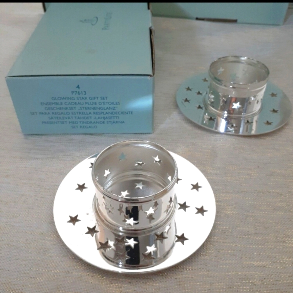 Partylite P7613 Glowing Star Gift Set Candle Holder Silver Tone Plated B…